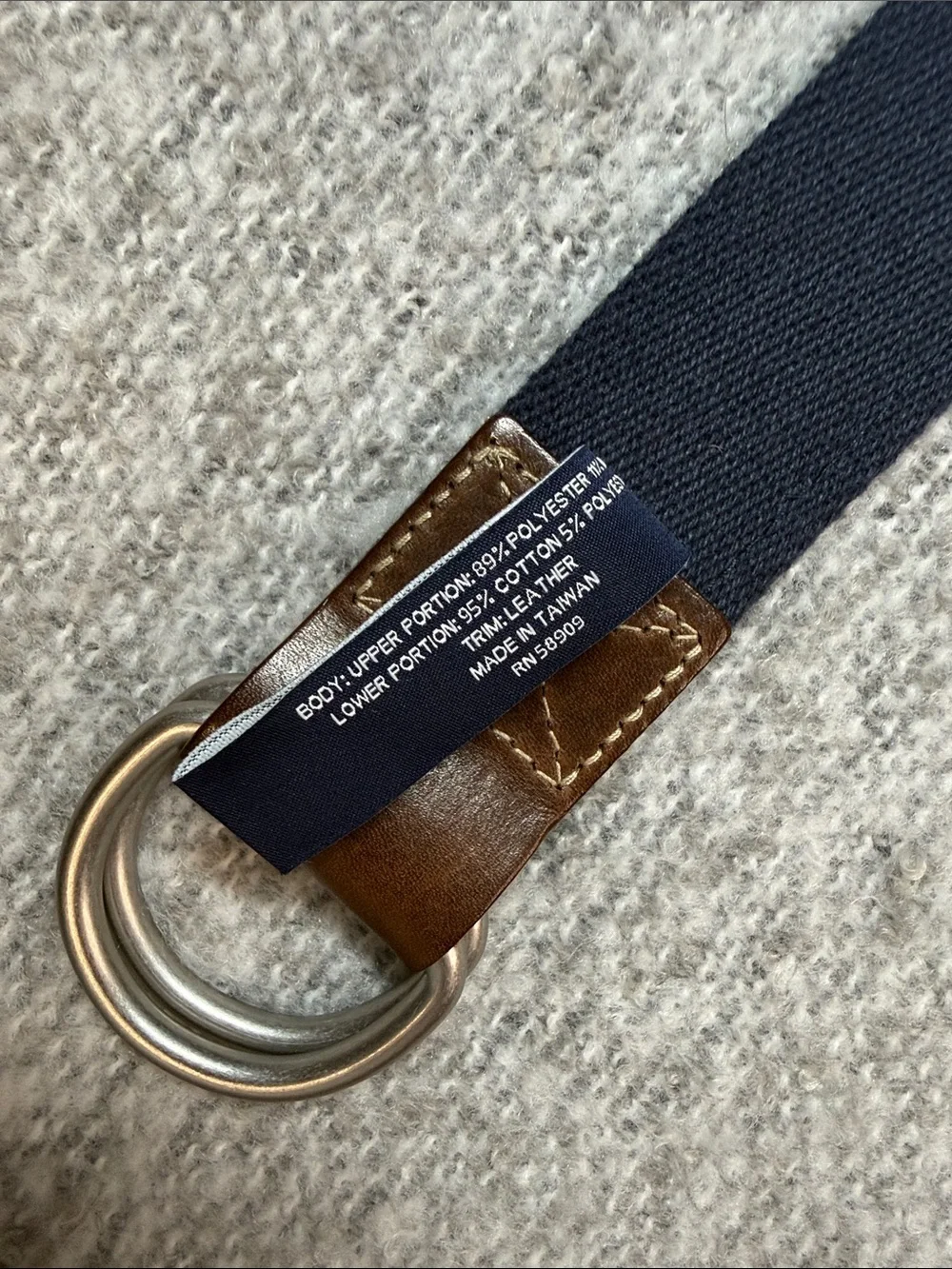 Cremieux Men's Navy Embroidered Canvas Belt with Brown Leather Accents Size L/XL